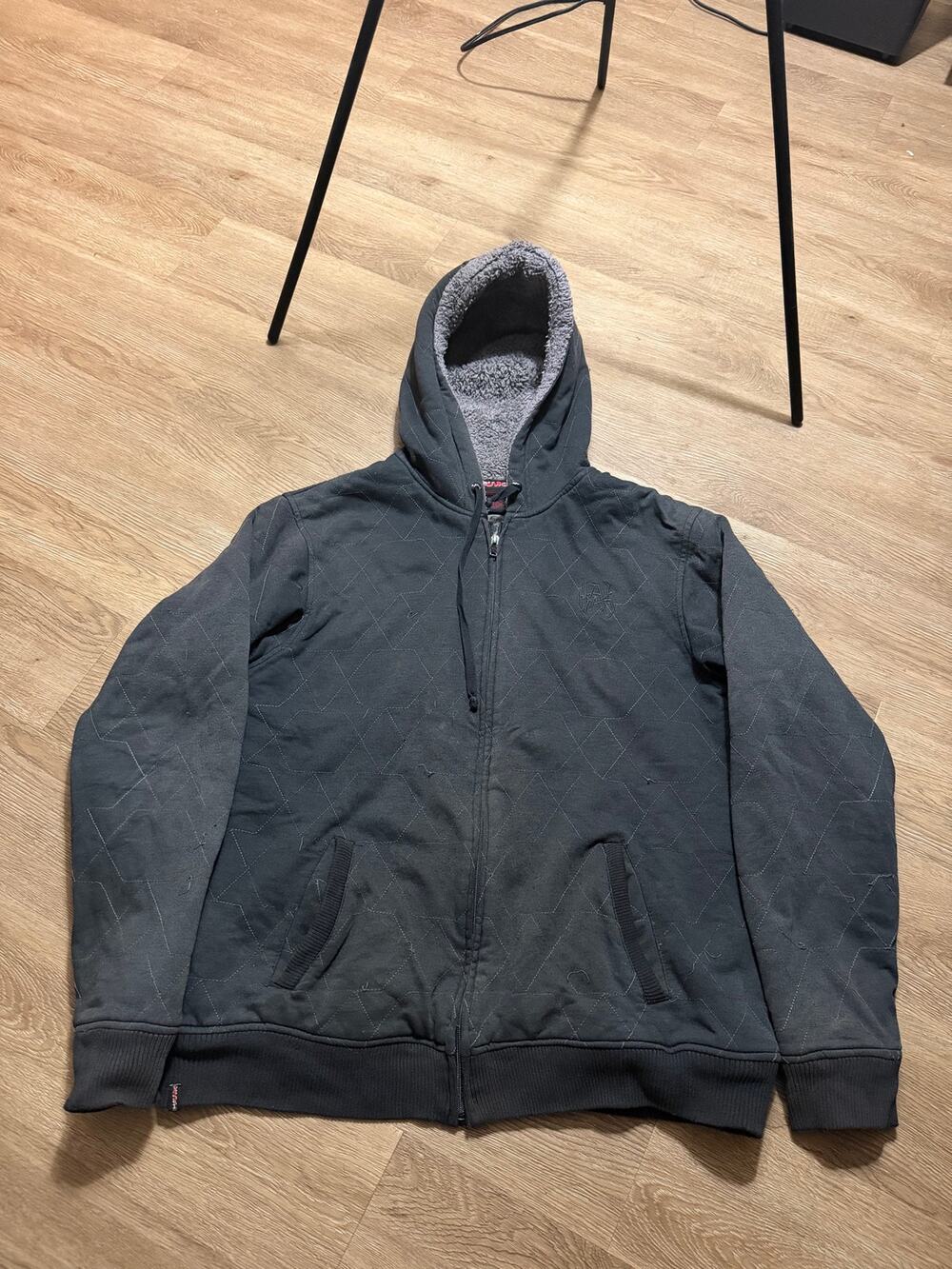 Hawk Snowboard y2k Sherpa Lined Full Zip Hoodie Jacket Black Mens Large